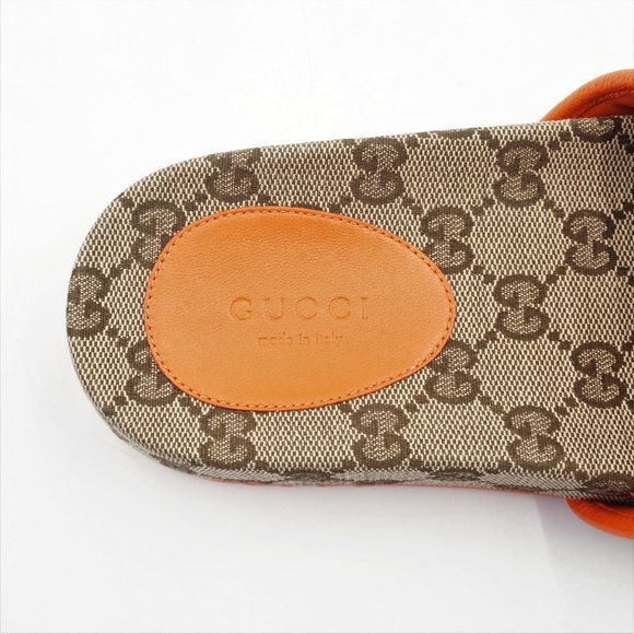 New in Blemished Box Women's The North Face x Gucci Beige & Orange Slides US 6 - Picture 9 of 16